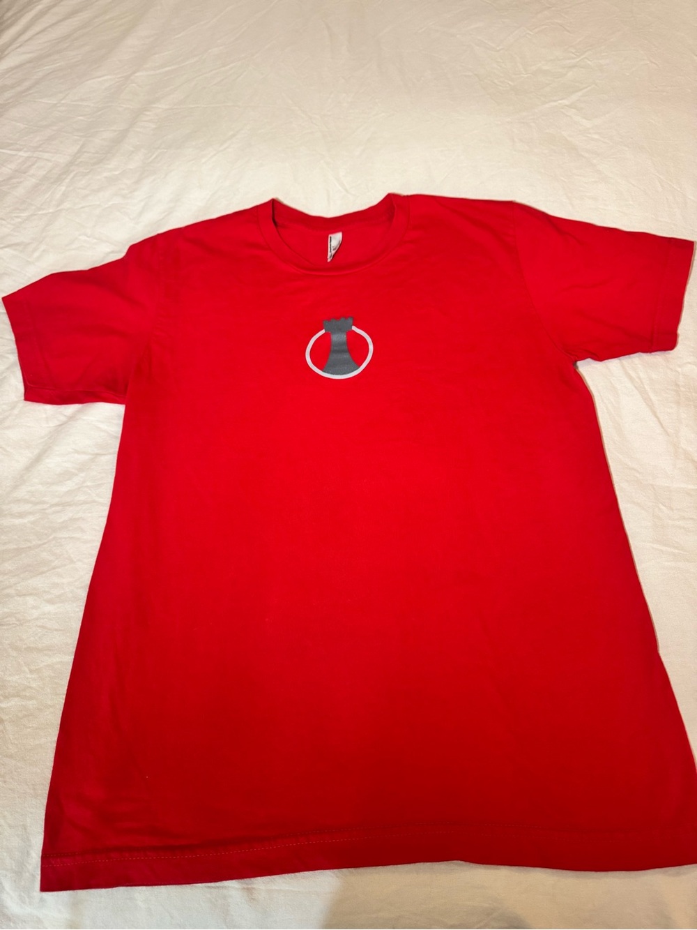 American Apparel Red Short Sleeve Tee with Small Black/Gray Crest